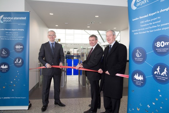 (From left to right) Andrew Harrison, Stansted Airport MD, Aviation Minister, Robert Goodwill MP and Saffron Walden MP, Sir Alan Haselhurst, officially open the new security search area at Stansted Airport.