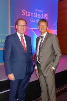London Stansted’s Managing Director, Nick Barton (left), is pictured guest speaker, Steve Cram (right).